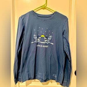 Life Is Good Women’s S Blue Winter Scene  Long Sleeve Tee SZ S